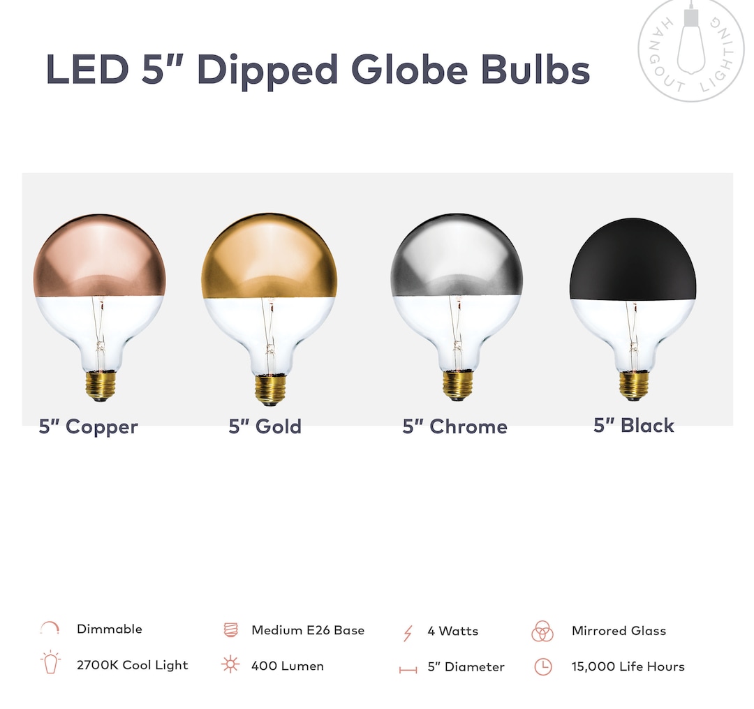 Dipped LED Bulbs Chrome Copper Gold Dipped Globes Mirror Tipped Light Bulb  Half Tip Diamond Bulb LED E26 Modern Glass Lamp Bulbs Etsy