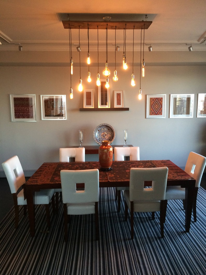14 Pendant Wood Chandelier Handmade To Order Custom Stain Colors Dining Room Lighting Rustic Modern Ceiling Light Fixture