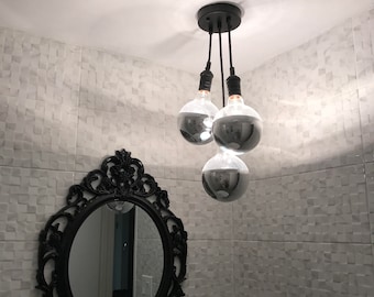 Bathroom Ceiling Light Semi Flush 3 LED Cluster Chrome Mirror Globes Hanging Modern Pendant Lamp Black White