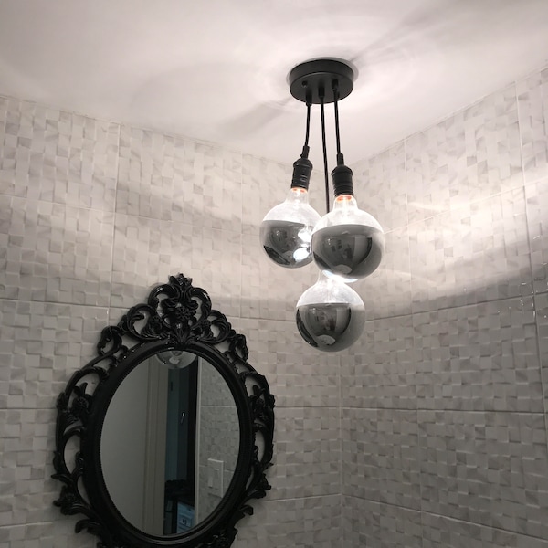 Bathroom Ceiling Light Semi Flush 3 LED Cluster Chrome Mirror Globes Hanging Modern Pendant Lamp Black White