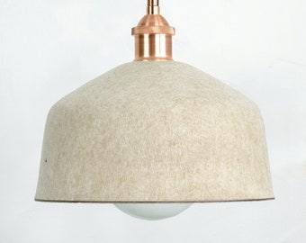 Felt 10in Shade Custom Pendant Light - Soft Light Beige Khaki Woven Shade - NEW Modern Design - Custom Finishes - Blush - Fabric Shade