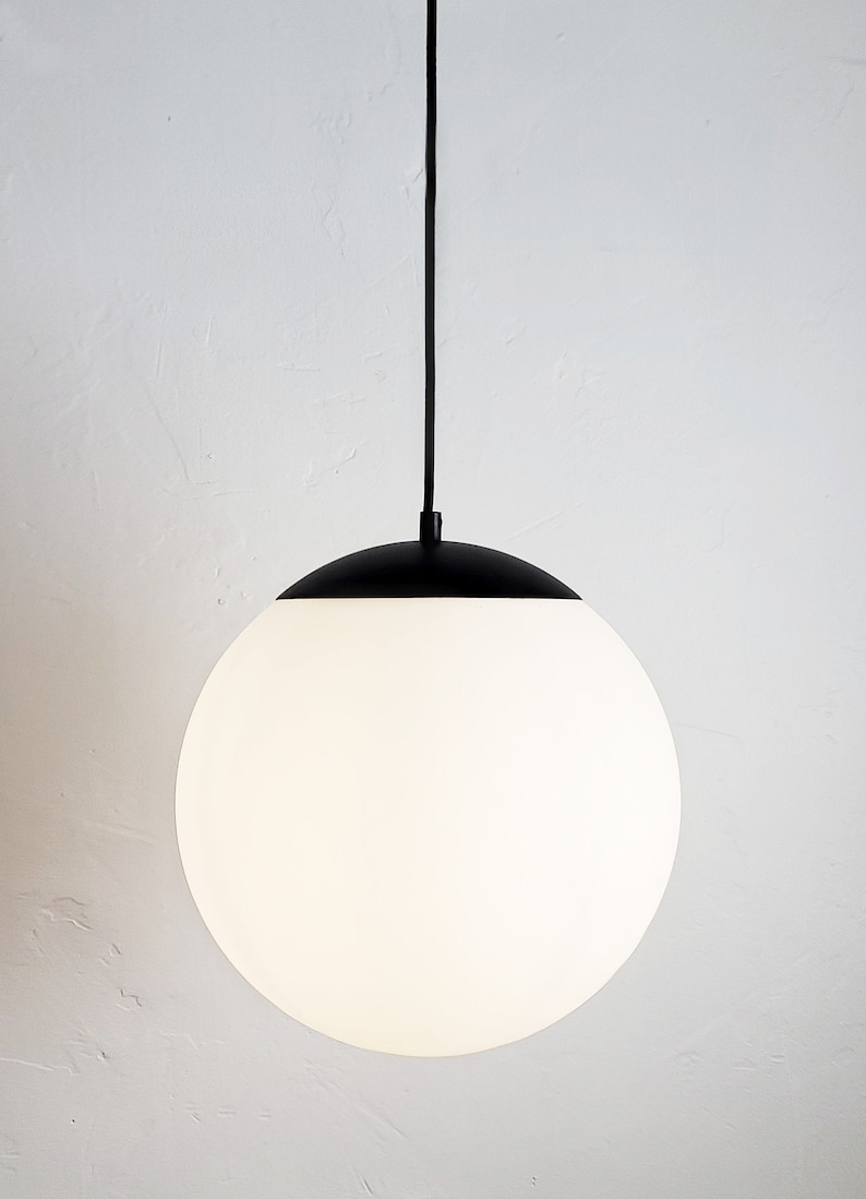 White Globe 8 10 12 14 16 Neckless Shade Pendant Light LED Modern Schoolhouse Globe Opaque Milk White Glass Large Globe image 3