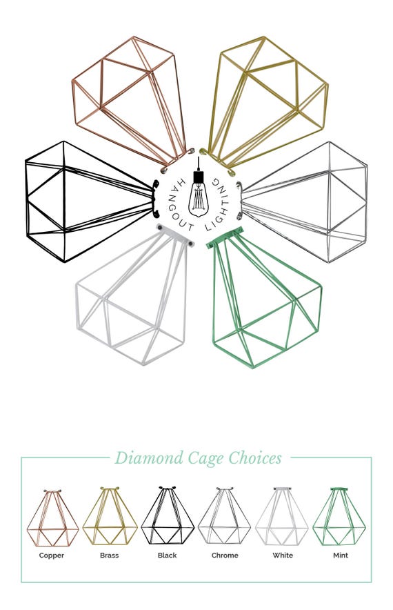 CAGE ONLY hemelli Shade Diamond Lamp Shade Pendant Lamp Pendant Light Cage Lighting, Brass, Copper, Mint Turquoise, White or Black