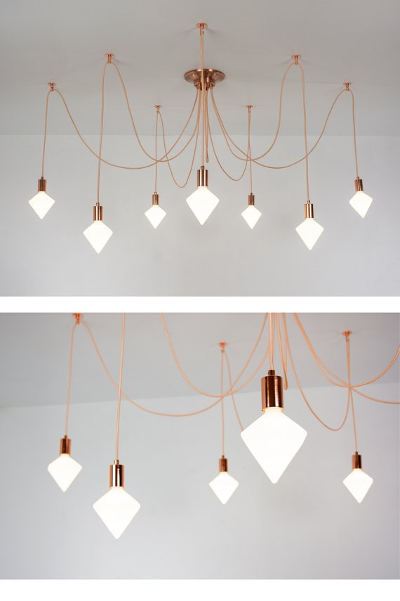 Moderne Diamant Weiß LED Pendelleuchten Blush Rose Gold Kupfer Braut  Kronleuchter SWAG 7 Jede Farbe Kronleuchter Multi Anhänger Deckenleuchten