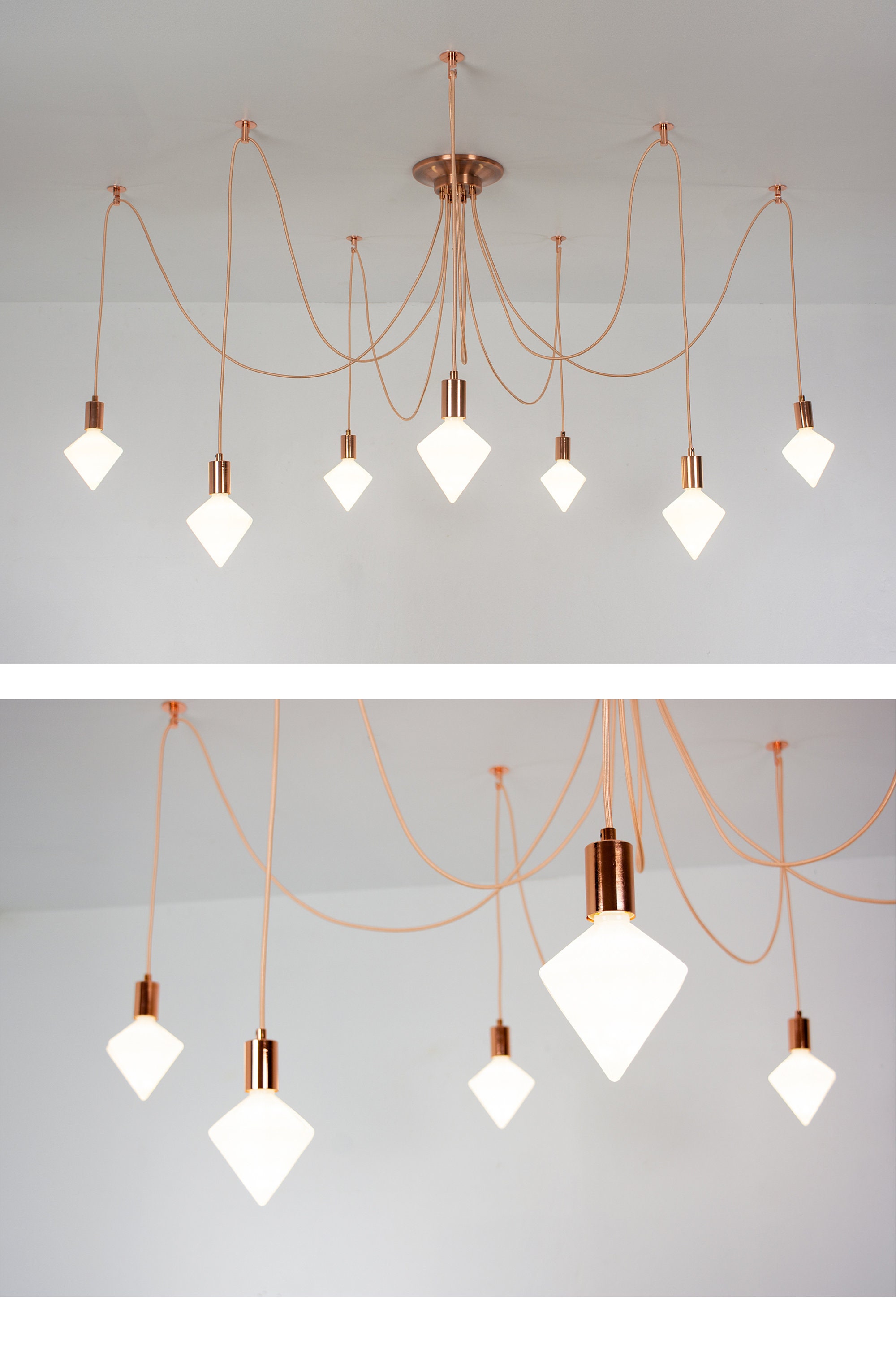 Moderne Diamant Weiß LED Pendelleuchten Blush Rose Gold Kupfer Braut  Kronleuchter SWAG 7 Jede Farbe Kronleuchter Multi Anhänger Deckenleuchten