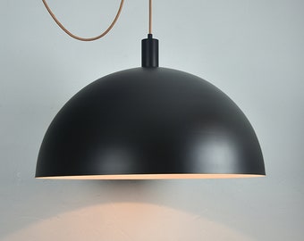 XL Dome 24" 18" or 12".  Black, Brass or White.  Industrial Modern Shade Pendant Light - LED Custom Finishes - Large Metal Hanging Shade