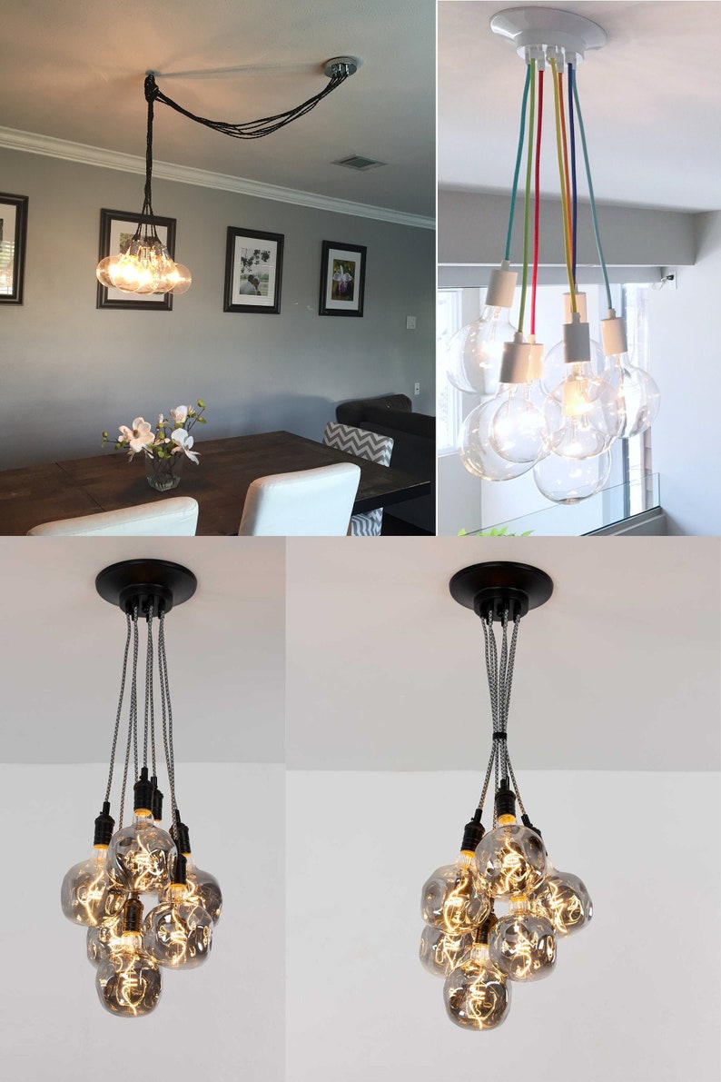 Modern Smoke Grey Led 7 Cer Custom Any Colors Chandelier Multi Pendant Lighting Cloth Cords Light Ceiling Fixture Lamp