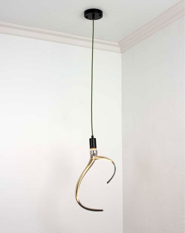 Antler Horn Glass Bulb Pendant Light - Smoke tint - LED 4W 2700K - Rustic Lighting - Cabin Lighting