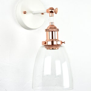 Glass Bell Custom Wall Sconce wall light fixture Bathroom or Bedroom Lighting, Rose Gold Copper Finish Modern White LED Edison Lamp image 2