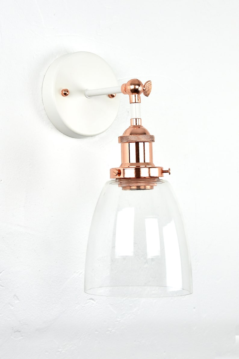 Glass Bell Custom Wall Sconce wall light fixture Bathroom or Bedroom Lighting, Rose Gold Copper Finish Modern White LED Edison Lamp image 2