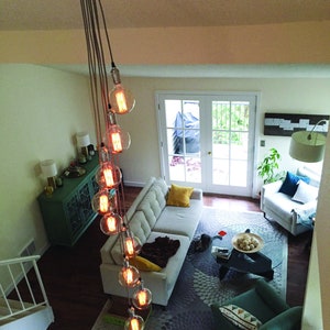 Copper Custom Cluster Pendant Light Ceiling Fixture LED Globes Copper Dipped Glass Bulbs Hanging Lamp Clustered Pendants - Custom Chandelier image 3