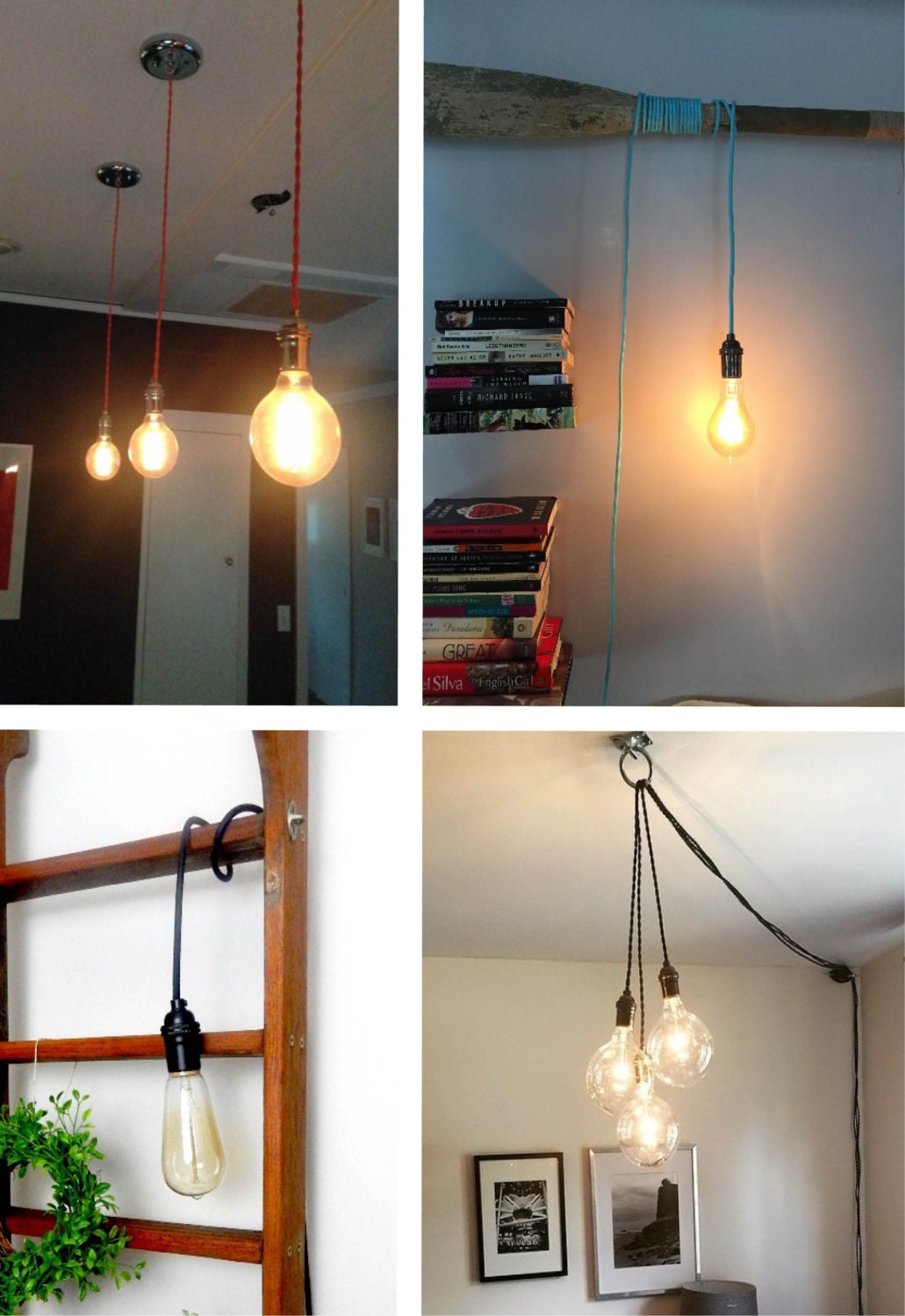 Custom Color Custom Length Hardwired or Plug in Light Vintage Antique Cord  Pendant Lighting Hangout Lighting Minimalist Lamp 
