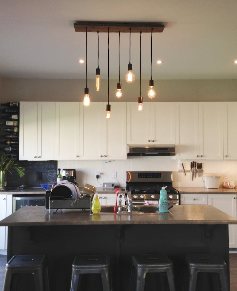 7 Pendant Wood Chandelier Kitchen Island chandelier Kitchen Lighting Flush or Hanging Pendants Design your own Hangout Lighting image 1