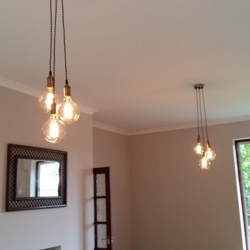 Industrial Vintage 3 Way Pendant Lights Cluster In Brass Metal Finish
