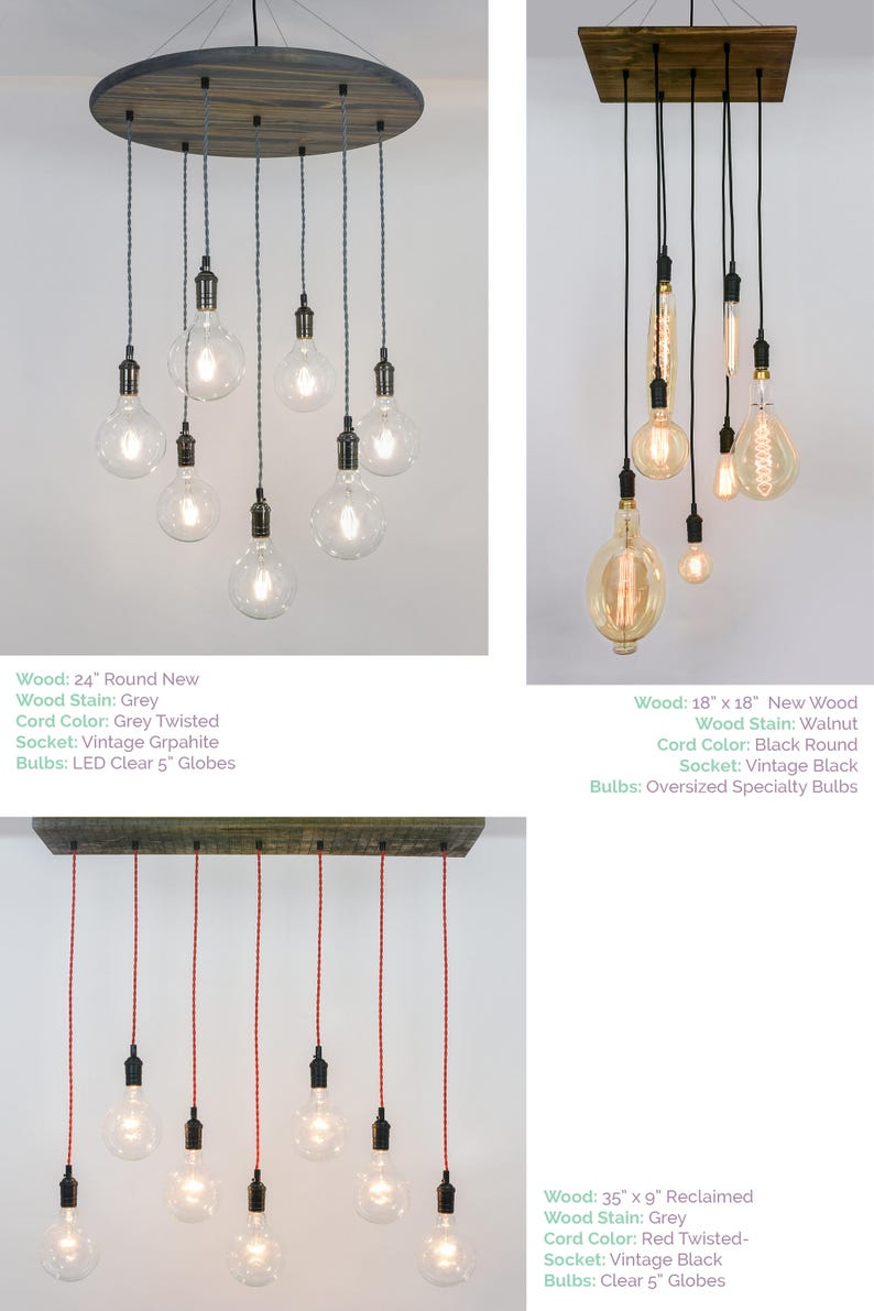 Modern Wood Chandelier Custom Made Any Colors Small Dining Round Hanging Lighting 7 Led Glass Globe Pendants