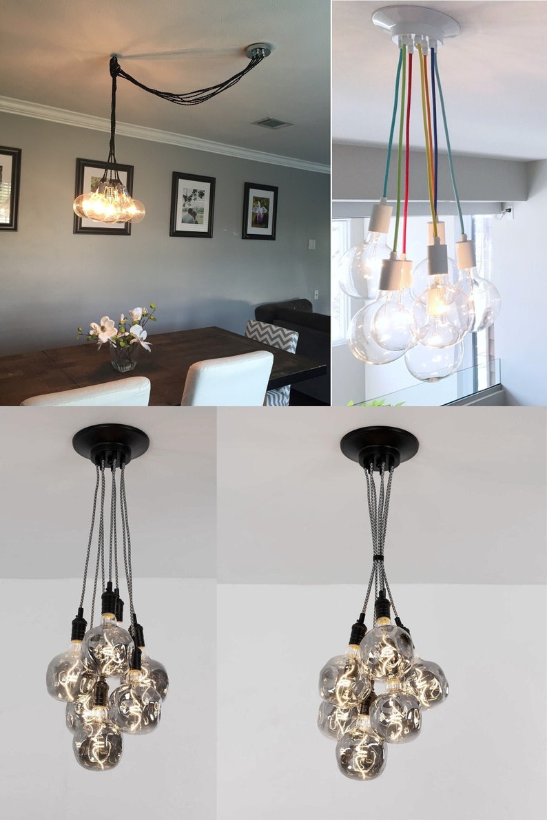 Modern Smoke Grey LED 7 Cluster Custom Any Colors Chandelier multi Pendant Lighting modern Cloth Cords pendant light ceiling fixture lamp image 1