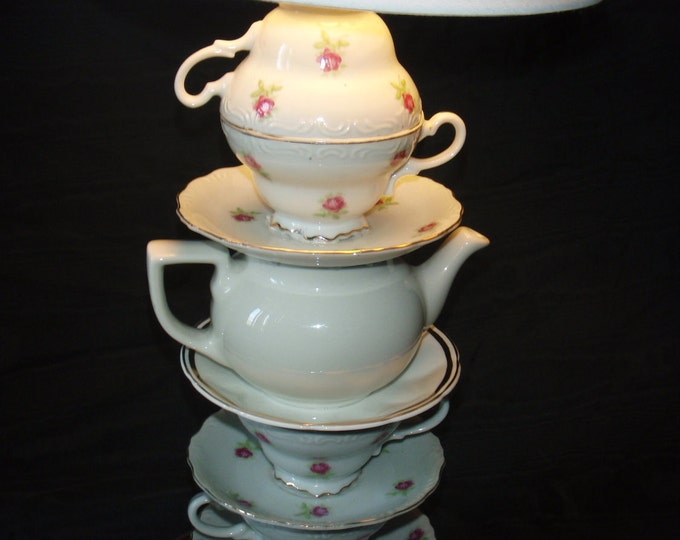 Tea Pot Lamp Pink Flowers W/ Gold Etsy