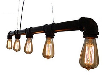 Pipe 5 Bulb Vintage Edison Industrial Lighting Ceiling fixture Pendant Light Rustic Antique Lamp Chandelier - Hangout Lighting