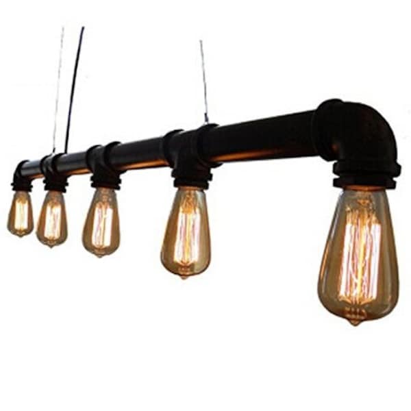 Pipe 5 Bulb Vintage Edison Industrial Lighting Ceiling fixture Pendant Light Rustic Antique Lamp Chandelier - Hangout Lighting