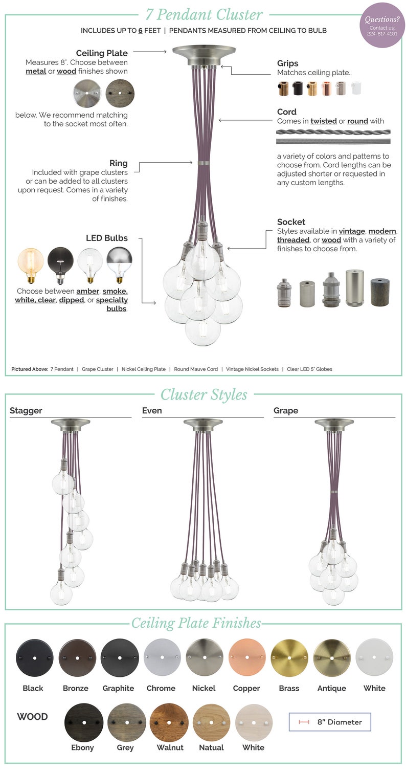 Modern Smoke Grey LED 7 Cluster Custom Any Colors Chandelier multi Pendant Lighting modern Cloth Cords pendant light ceiling fixture lamp image 5