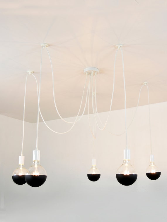 New Matte Black Dipped 5 Globe Bulbs Ultra Modern Lighting Contemporary Design Led 5 Light Pendant Swag Chandelier