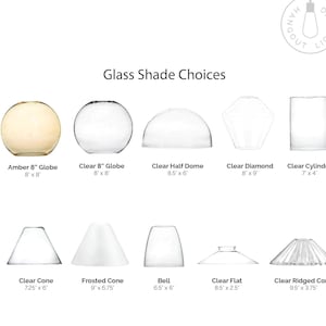 Glass Shade Only - Add on - Clear or Frosted Glass Lamp Shades - Cone, Bell, School house, Dome, Cylinder, Globe, Fits threaded socket