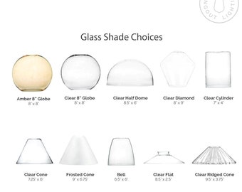 Glass Shade Only - Add on - Clear or Frosted Glass Lamp Shades - Cone, Bell, School house, Dome, Cylinder, Globe, Fits threaded socket