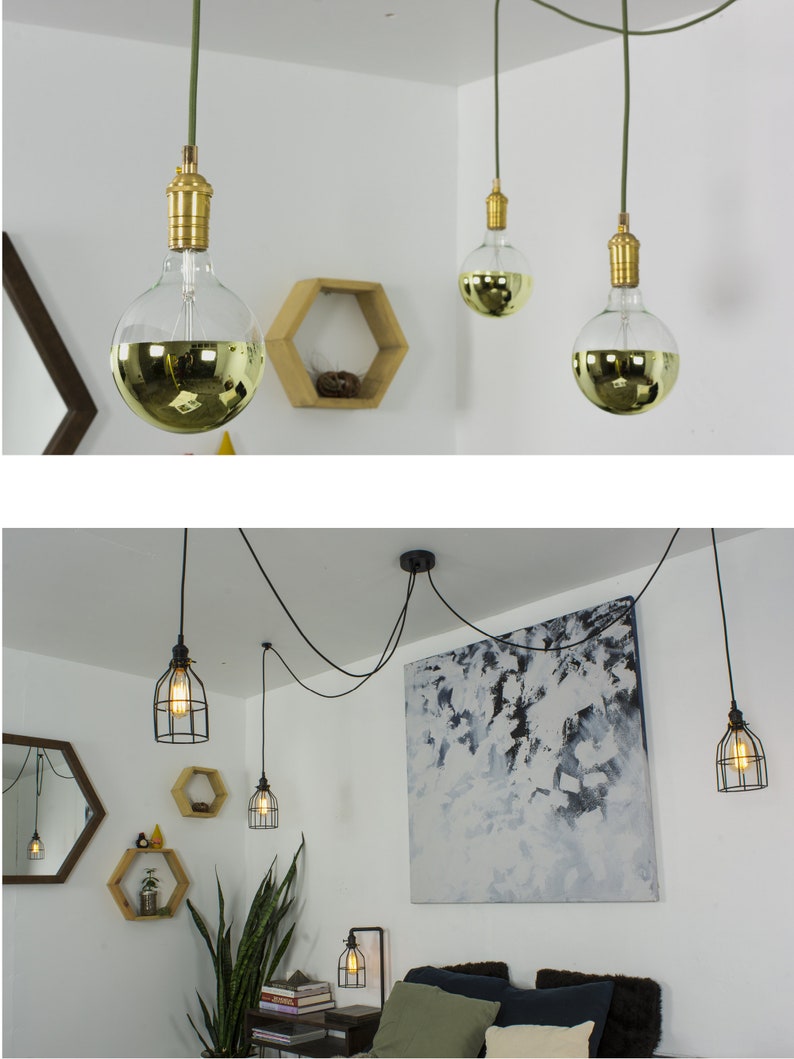 3 Pendant Custom Swag Chandelier Any Colors Modern White Etsy