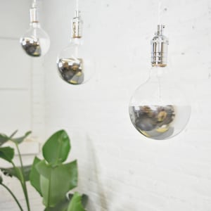Half LED Mirror Bare Bulb White Silver Chrome Hanging Lamp dipped Bare bulb minimal lighting