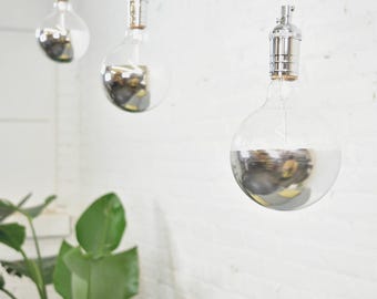 Half LED Mirror Bare Bulb White Silver Chrome Hanging Lamp dipped Bare bulb minimal lighting