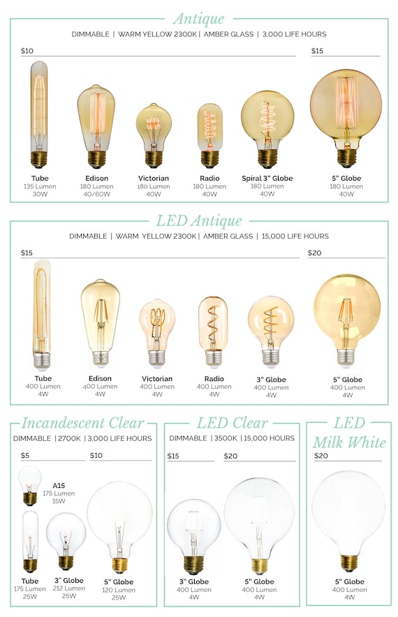 Antique Light Bulbs and LED Bulbs Many Styles Tungsten Etsy