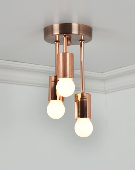 Copper Ceiling Light Triple Flush Mount Three Bulb Ceiling Etsy