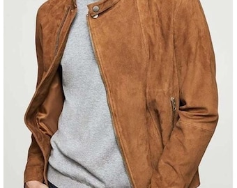 Chaqueta de camionero de piel de ante para hombre: estilo vaquero y motero marrón