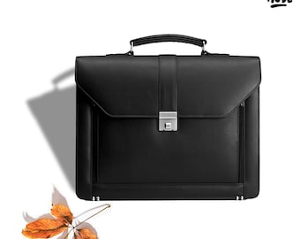 Bolsa tiracolo de couro feita à mão: transversal para laptop de 16 polegadas com trava de latão