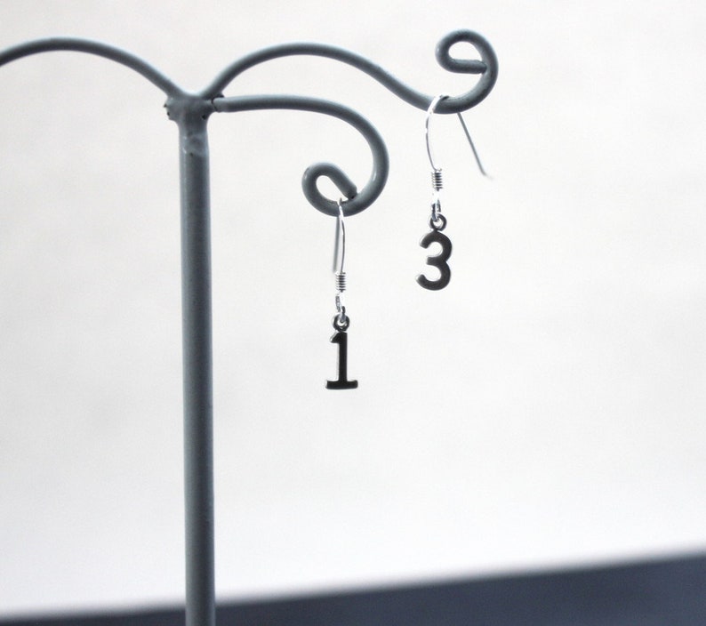 Women's Number Earrings, Sentimental Jewelry, Lucky Number Jewelry, Date Earrings, Gift Earrings, Tiny Dangles, Dainty Earrings for Her image 3