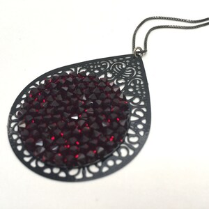 Dark Red Pendant Necklace, Women's Red & Black Pendant Necklace, Dark Red and Black Jewelry, Dark Red Crystal Jewelry, Black Chain Necklace image 7