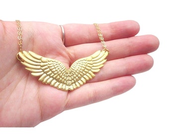 Guardian Angel Wing Pendant, Gold Wing Jewelry, Women's Gold Wing Necklace, Gold Angel Wing Necklace, Large Wing Necklace