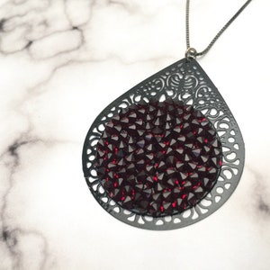 Dark Red Pendant Necklace, Women's Red & Black Pendant Necklace, Dark Red and Black Jewelry, Dark Red Crystal Jewelry, Black Chain Necklace image 1