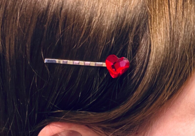 Heart Accessories, Swarovski Bobby Pins, Red Purple Violet Heart Hair Pins, Crystal Bobby Pin, Women's Hair Pin, Valentine Flair image 10