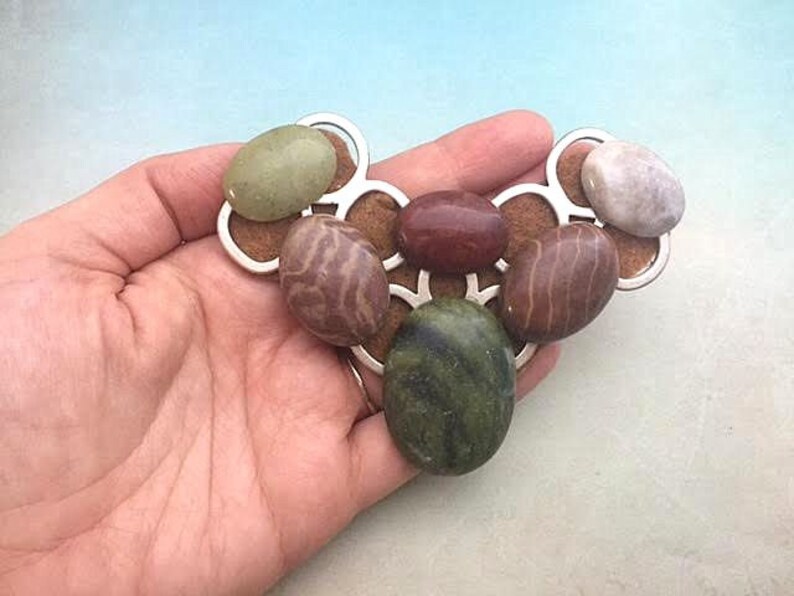 Gem Collage Pendants Jasper Stone Pendant Women/'s Large Pendant Bib Pendant Green Brown Stone Pendant Large Cabochon Stone Pendant