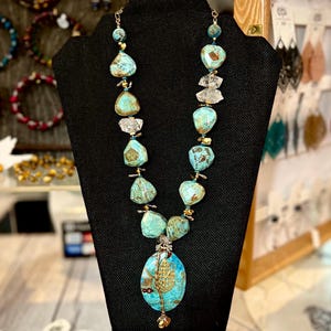 Einzigartige Ocean Jaspis Teal Blau Edelstein Halskette, Luxus Perlen Statement Piece