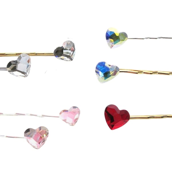 Heart Hair Pin, Swarovski Hair Pin, Red - Pink - Clear - AB Crystal Hair Pin, Crystal Bobby Pin, Women's Hair Pin, Heart Hair Accessory