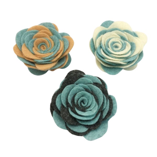 Women's Blue Flower Accessory, Blue & Cream Flower, Blue and Tan Accessory, Ocean Blue Flowers, Blue Cream Tan, Blue Grey Brooch, Felt Pin