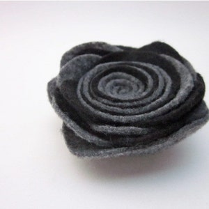 Grey Felt Accessories, Grey Flower Pin, Dark Grey Flower, Dark Flower Brooch, Grey Lapel Pin, Grey Red Black Accessory, Rolled Flowers image 4