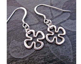 Sterling Clover Dangle Earrings, Women's Simple Sterling Dangles, Everyday Silver Dangle Earrings, Dainty Jewelry Gift, Quatrefoil Jewelry