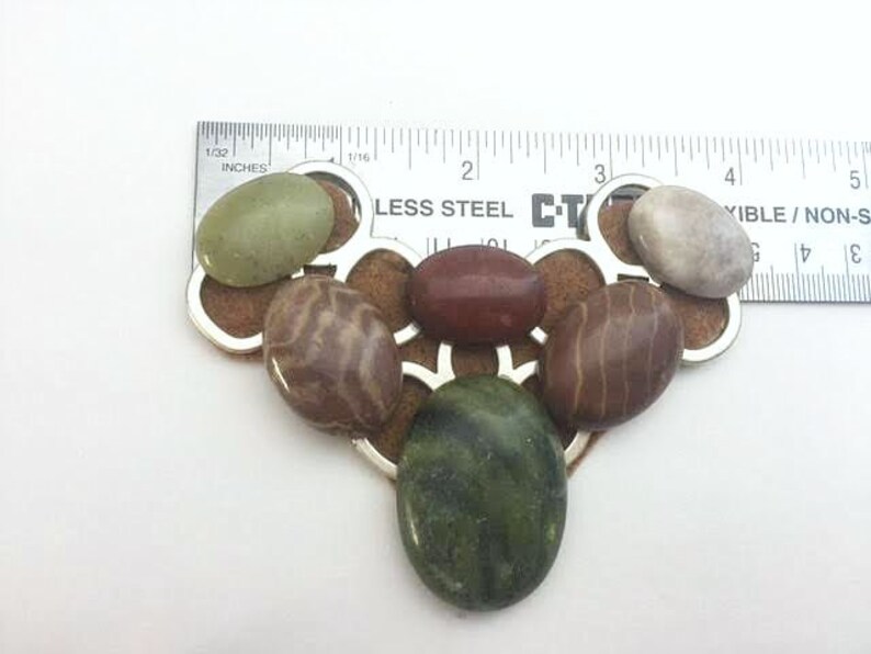 Gem Collage Pendants Jasper Stone Pendant Women/'s Large Pendant Bib Pendant Green Brown Stone Pendant Large Cabochon Stone Pendant
