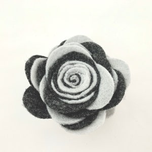 Grey Felt Accessories, Grey Flower Pin, Dark Grey Flower, Dark Flower Brooch, Grey Lapel Pin, Grey Red Black Accessory, Rolled Flowers image 8