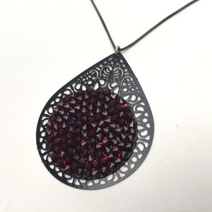 Dark Red Pendant Necklace, Women's Red & Black Pendant Necklace, Dark Red and Black Jewelry, Dark Red Crystal Jewelry, Black Chain Necklace image 10