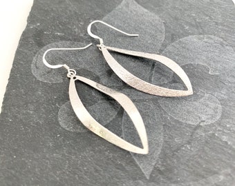 Silver Marquise Earrings, Everyday Long Silver Earrings, Women's Silver Marquise Jewelry, Silver Point Earrings, Pointed Oval Earrings