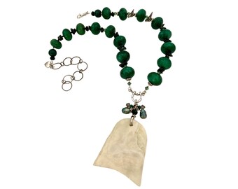 Emerald Stone Bead Necklace, Women's Green Gem Necklace, Dark Green Statement Jewelry, Corundum Jewelry, Women's Green Emerald Jewelry